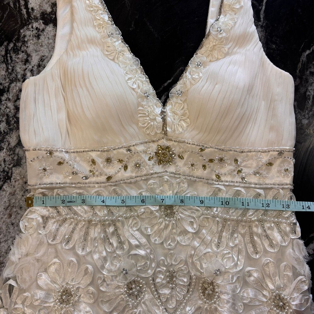 Sue Wong Nocturne Dress Sz 4 Ivory Beaded Sequin Floral Lace V Neck Cocktail - Picture 11 of 12
